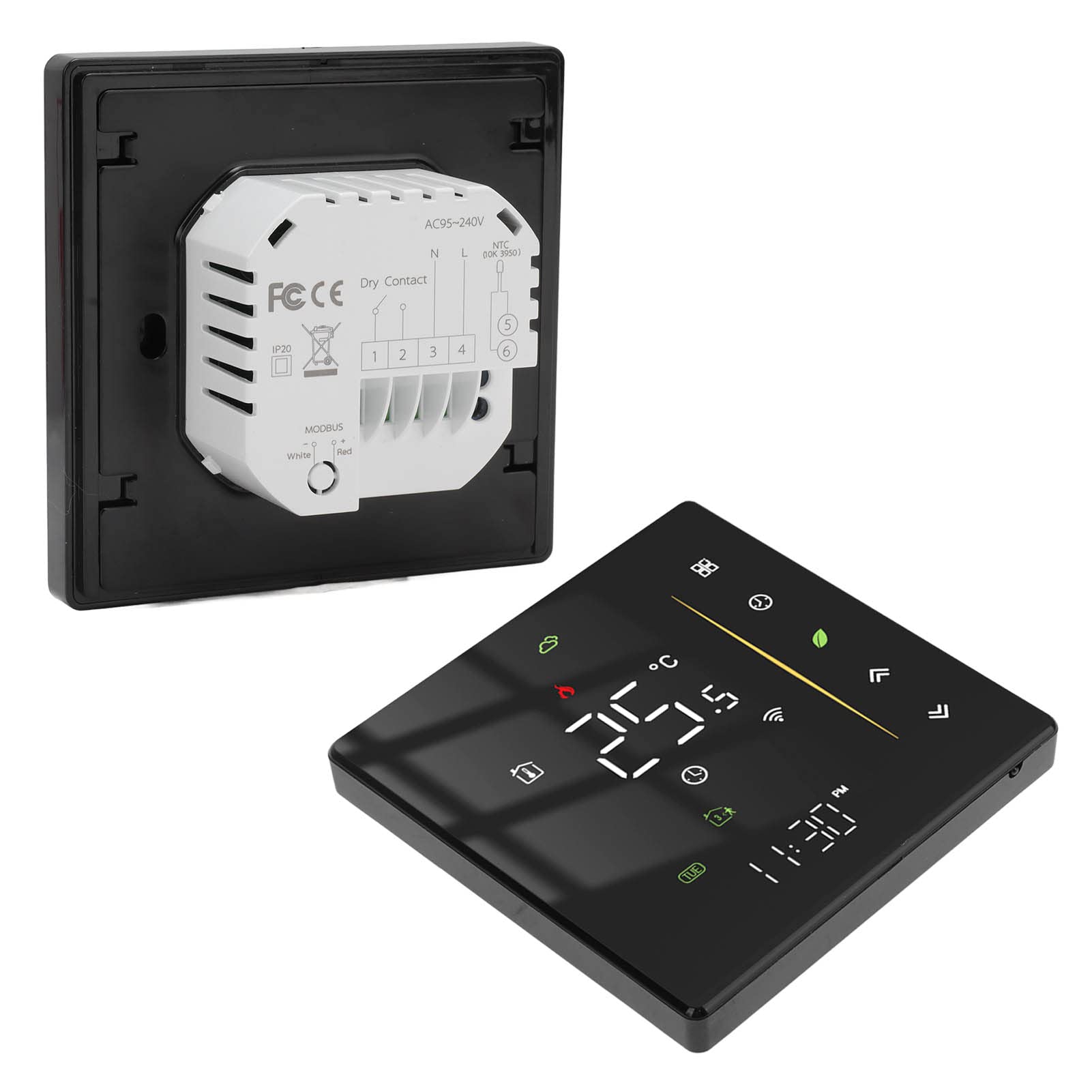 Thermostat Intelligent, Thermostat WiFi, Contrôleur de Température Programmable Intelligent pour Chauffage de Chaudière 95-240 V Noir, Commandes