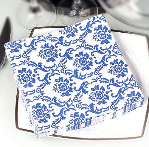 Blue Floral Cocktail Napkins For Wedding Party Birthday With 2 Layers, Paper Luncheon Napkin, 13x13 Inch, 20 Count