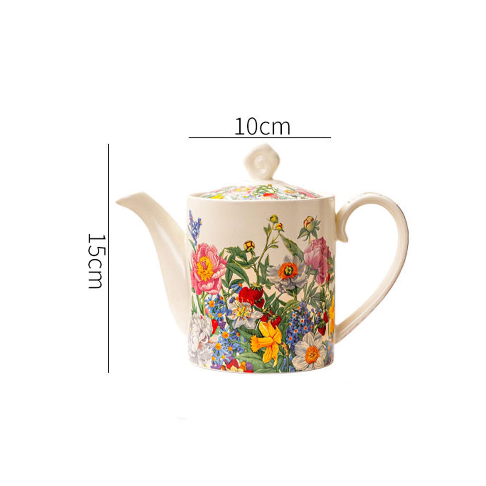 Keramik Teekanne 750ml Weiß Bunter Blumen Druck Integrierter Sieb Einschenktülle mit Blütenknauf HitzebestäNdiger FüR Losen Tee
