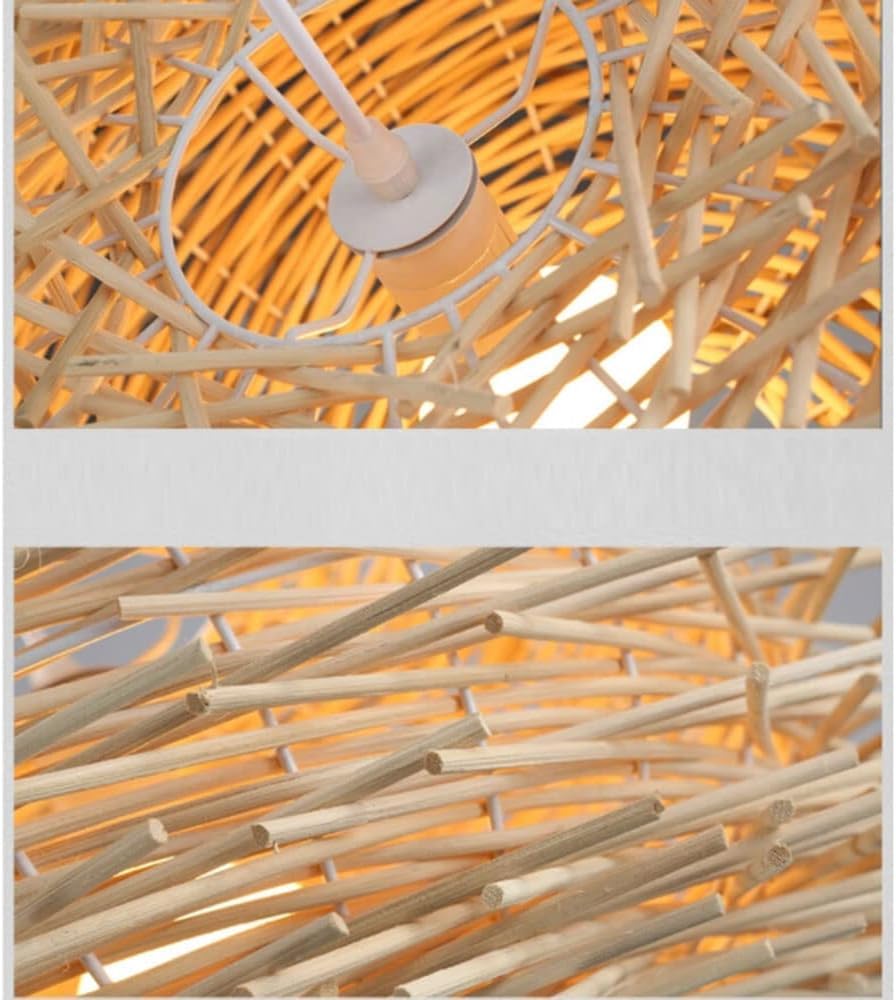 Lampada a Sospensione a Forma di Nido d'uccello, Paralume in Vimini, Stile Boho, lampadario in Vimini Beige, lampadario a Gabbia in Rattan Intrecciato a Mano, lampade da