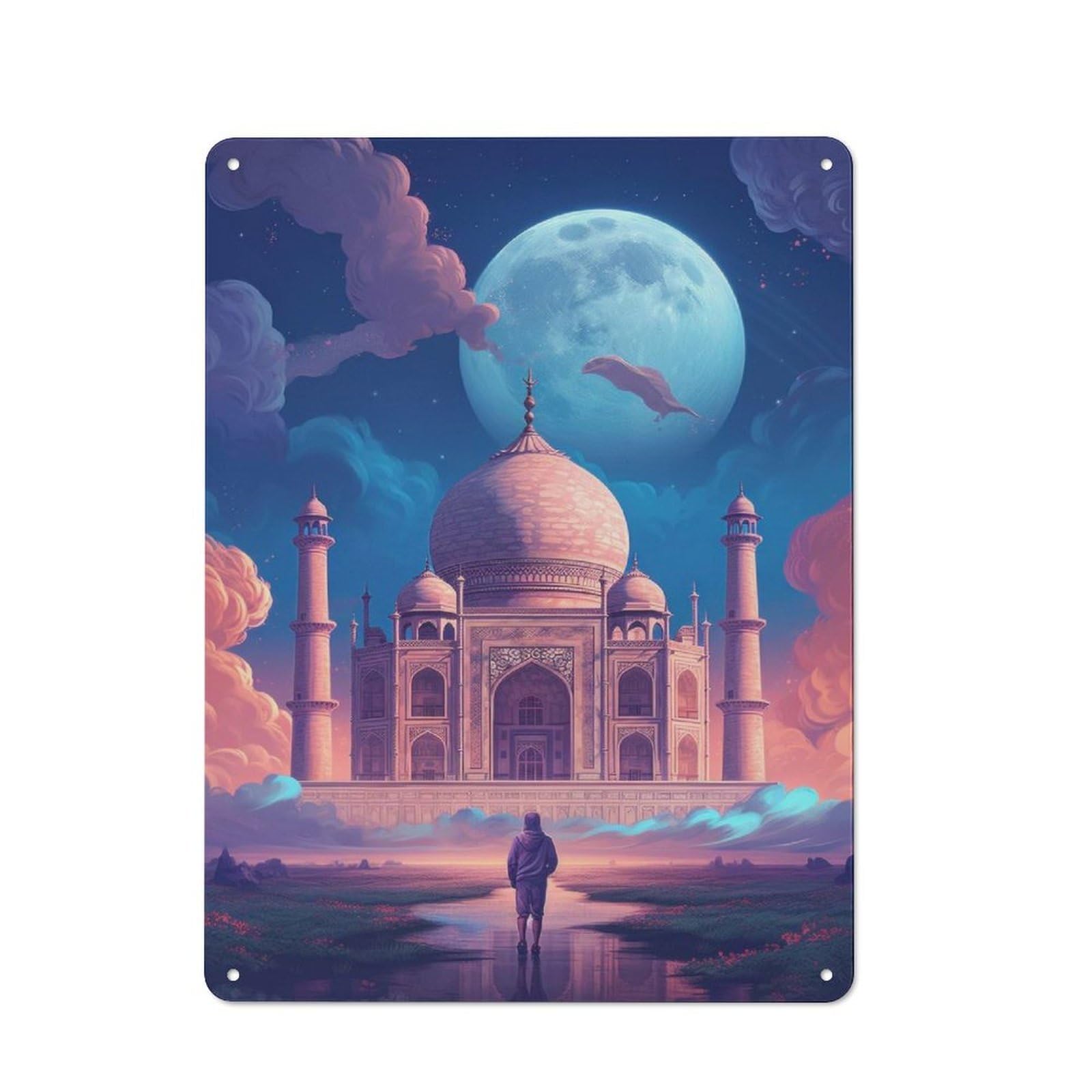 Junmoney Style-1 Retro Metal Plaque 40X30cm Featuring Taj Mahal India Art For Workshop Wall, For Metal Sign Collectors, For Garage And Workshop Walls