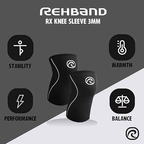 Miniatura 2 de Rehband Rodillera de neopreno de 0.118 pulgadas, rodillera ligera para resistencia y deportes de pelota, rodilleras de compresión unisex, soporte de