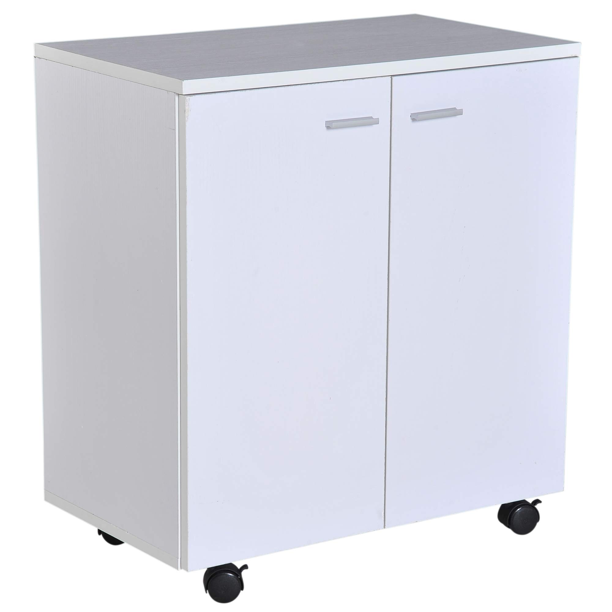 HOMCOM Mesa Armario Movil Mueble TV de Madera con Ruedas y 2 Puertas Consola Cajonera 60x35x65cm