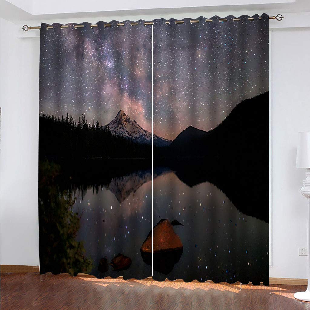 Cortinas Opacas 2 Piezas 200X214Cm Salón Dormitorio Decoración De La Ventana Termicas Aislantes Frio Y Calor Con Ojales 3D Paisaje De Cielo Estrellado De Noche Oscura Patrón Cortinas Infantiles
