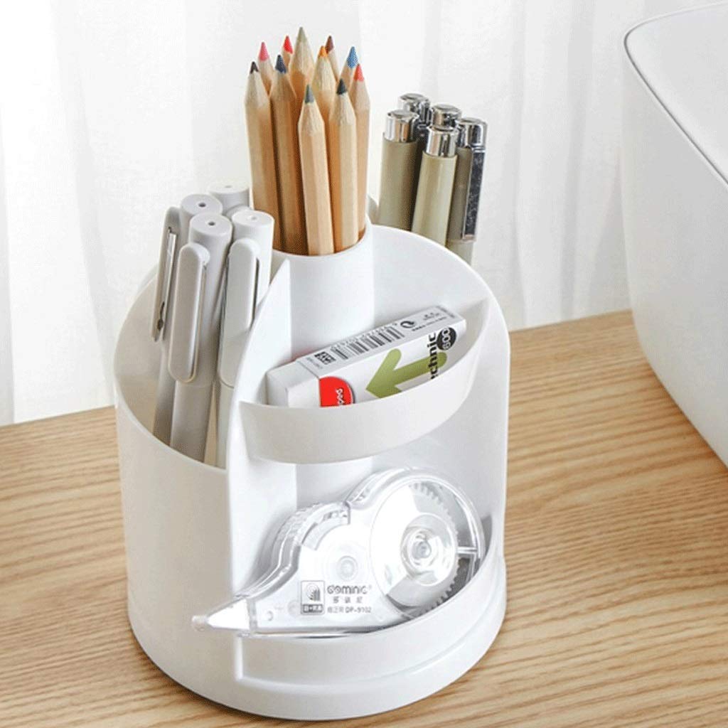 Portapenne Portapenne Girevole per scrivania, Portapenne in PP con Scomparti Multipli Portamatite Grigio, Bianco, Albicocca (Bianco)