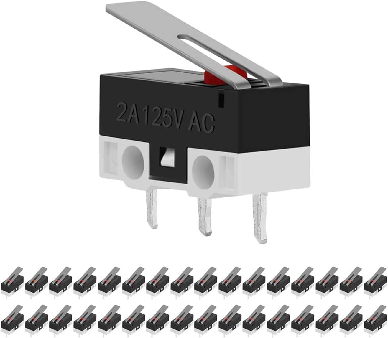 Micro Limit Switch, CYT1073 AC 2A 125V 3Pin SPDT Rocker Switches Long Hinge Lever for Arduino (30 Pack) by MUZHI