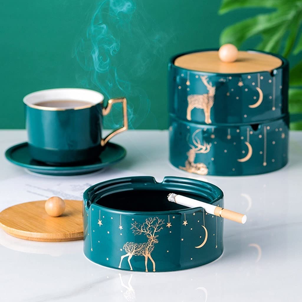 Set di posacenere for Sigarette Posacenere in Ceramica con Coperchio Tavolino da caffè for la casa all'aperto Soggiorno Tavolo Pranzo for Ufficio Decorazione ，Posacenere(A)