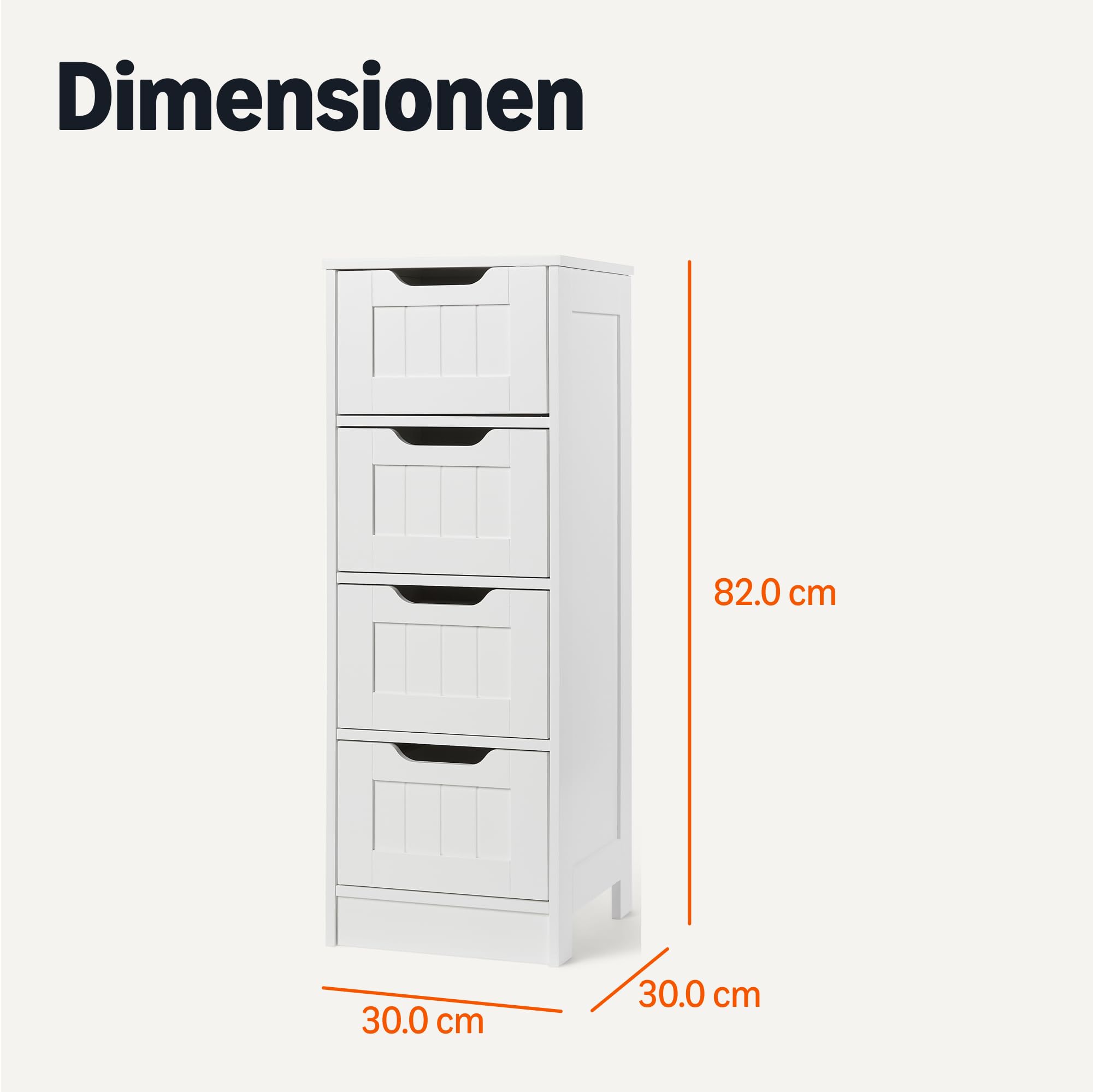 Amazon Basics Badezimmerschrank mit 4 Schubladen, MDF Waschbeckenunterschrank, Weiß, 30 x 30 x 82 cm