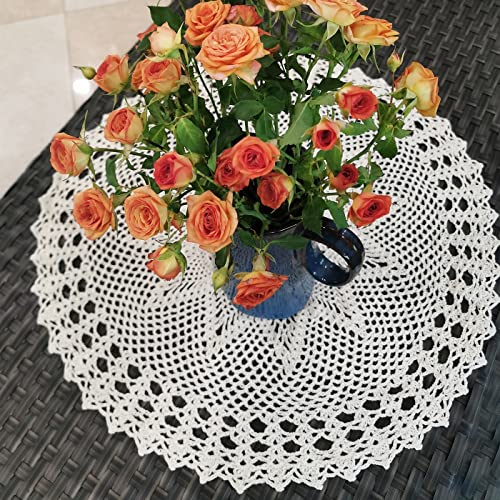 Phantomon 22 Inch Lace Doilies Table Placemats Handmade Crochet Round Knitted Farmhouse Tablecloths Waterlily, 100% Cotton (Beige) by Phantomon - Image 6
