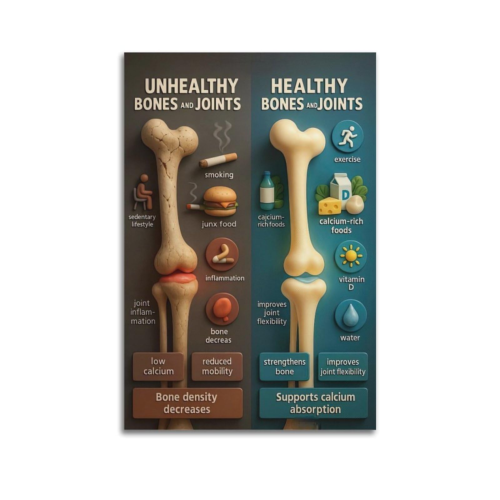 XKUGA Science Guide to Bone And Joint Health Poster Modern Decorative Canvas Prints - Ideal Wall Art for Family, Man Cave, Game Room, Boys & Girls Bedroom 16x24inch(40x60cm)
