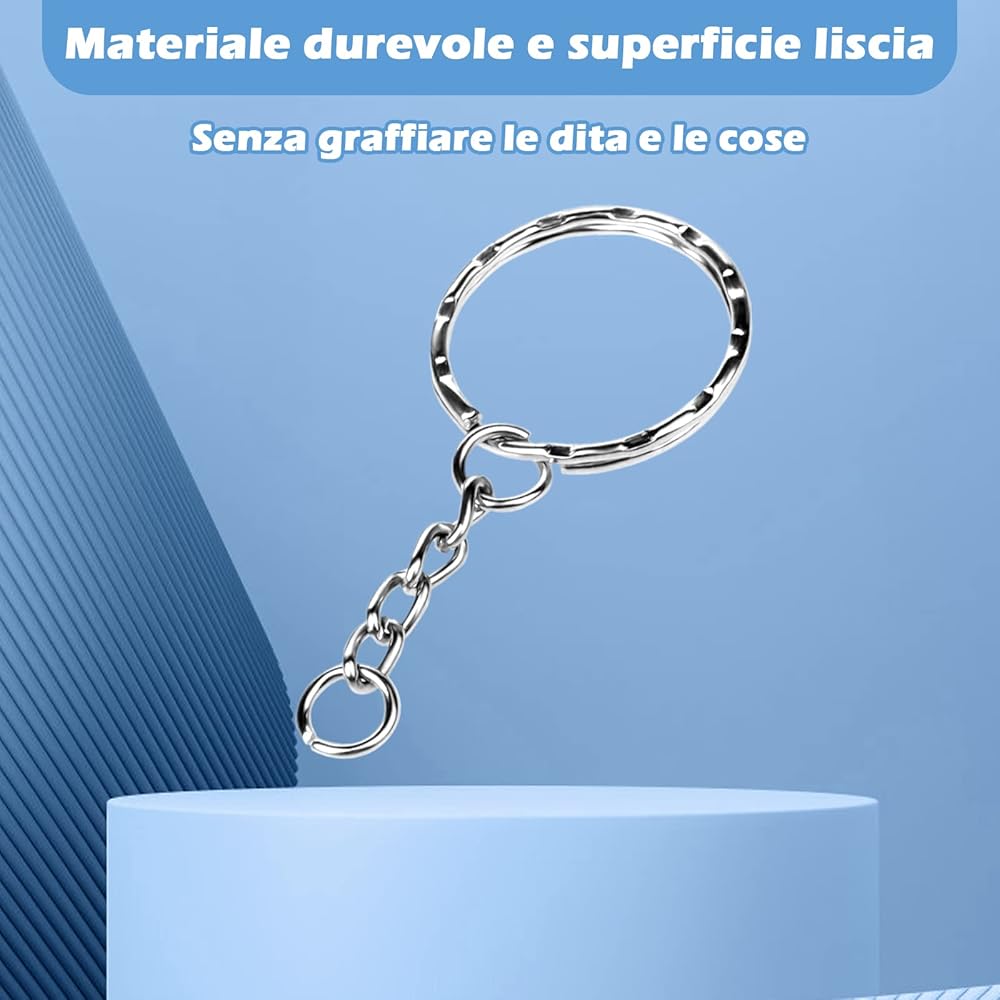 60 Pezzi Portachiavi Blank - Anelli In Argento 25mm, Per Personalizzazione E DIY