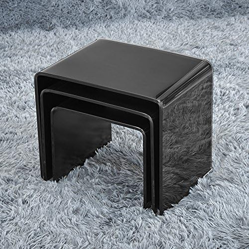 Storeinuk Set of 3 Nesting Tables Black Nest of Tables Tempered Glass Coffee Table Set End Side Tables Living Room Furniture - Black