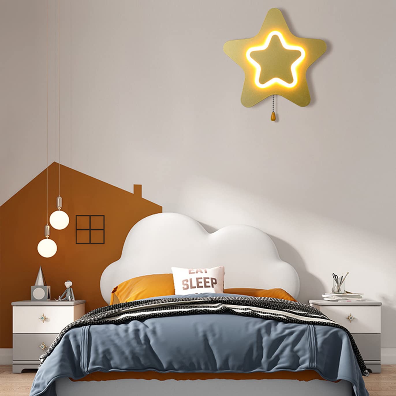 14W LED kinkiet do pokoju dziecięcego gwiazda, kinkiet w stylu kreskówki z wyłącznikiem, ściemniana lampka nocna dla dzieci, projekt ochrony oczu lampka nocna, akrylowy abażur,Gold