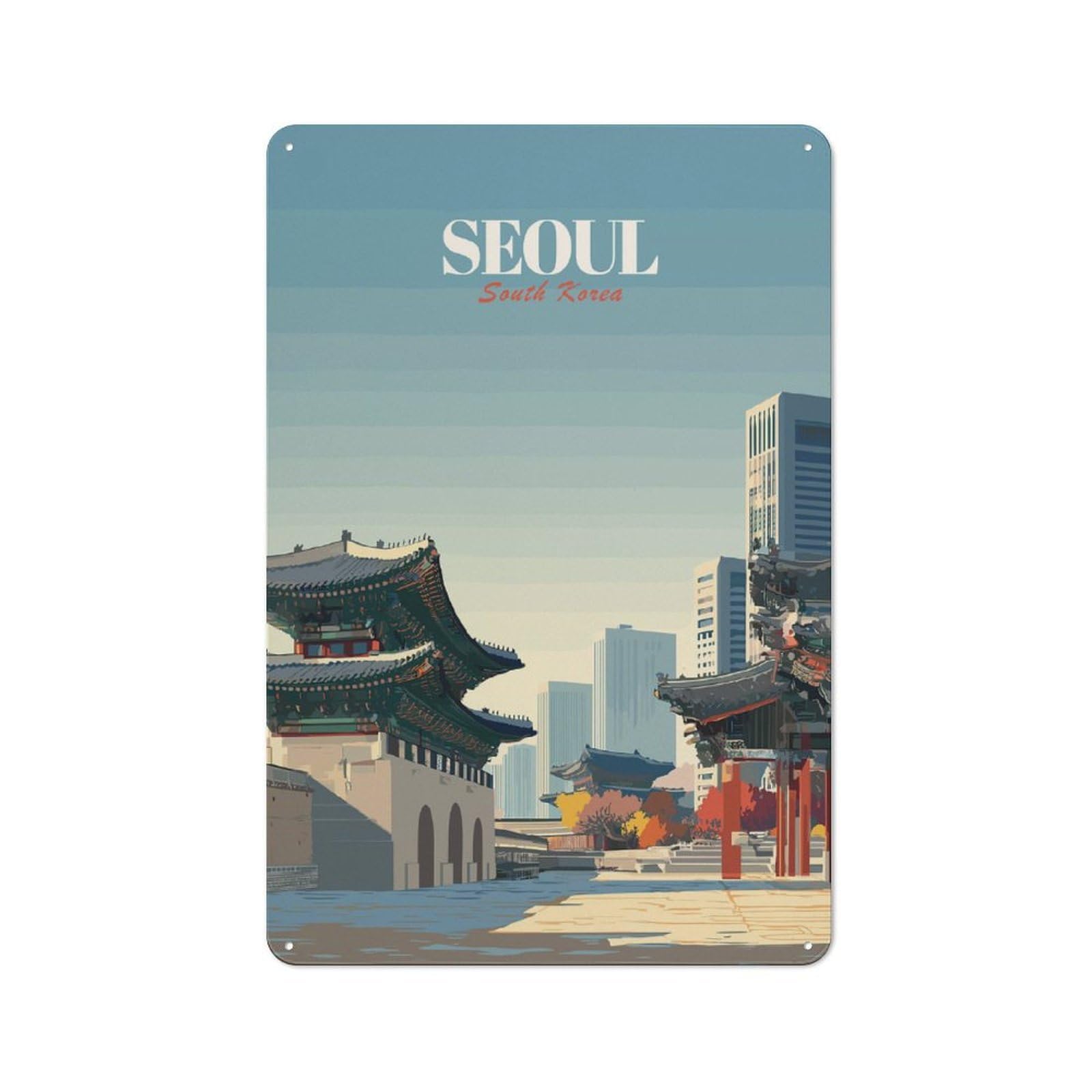 Junmoney Style-4 Vintage Tin Sign 30X20cm With Seoul, South Korea Travel For Kitchen Or Home Bar, Suited To Home Bar Enthusiasts