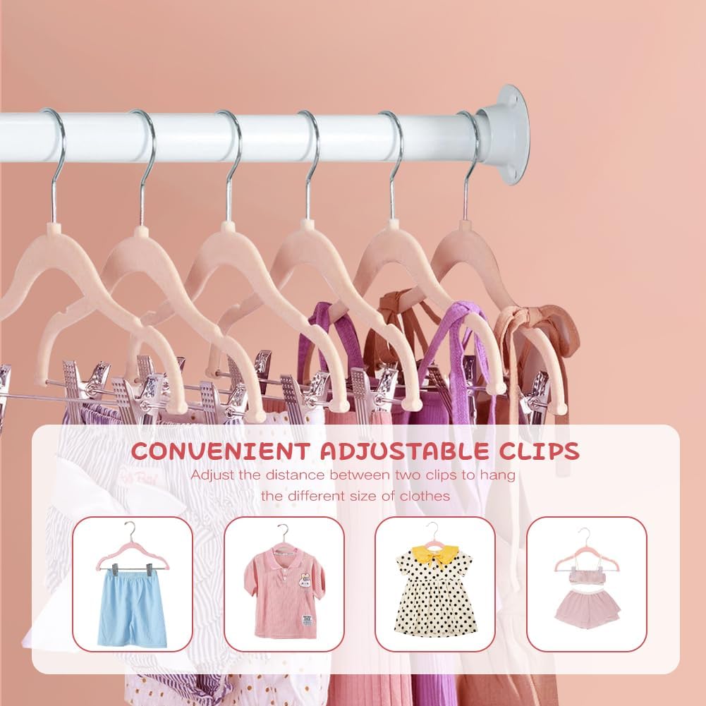 Stormix Baby Velvet Hangers with Clips Non-Slip Pink 14 Pack 11.8 inches