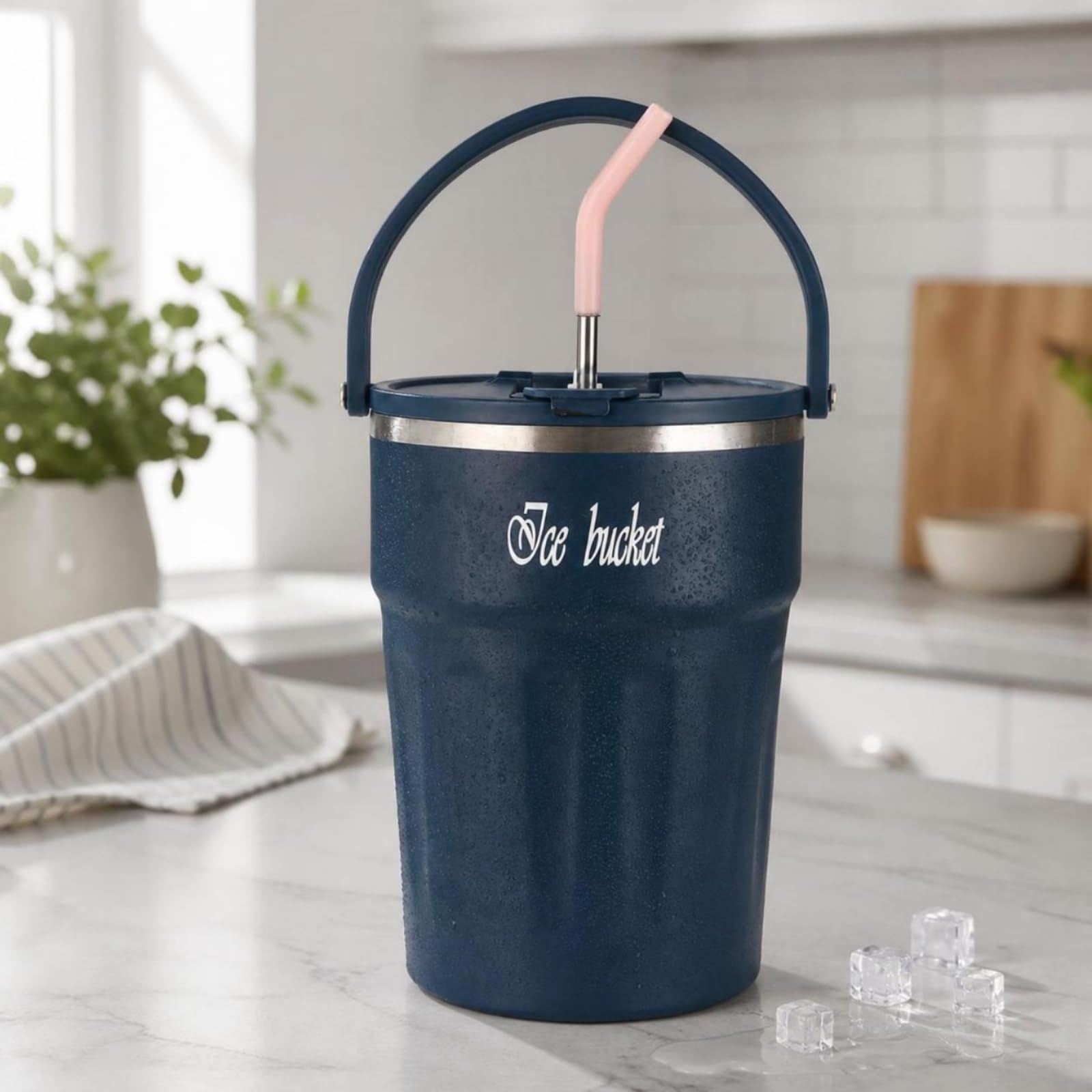 Isolikanne mit Tragegriff kälteisoliend Thmosflasche mit Strohhalm tragbar Kanne Griff für Picknick, Ausflüge, Schwarz, 4000ml