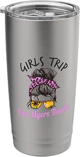 Matching Girls Trip Fort Myers Beach Florida Messy Hair Bun Stainless Steel Insulated Tumbler