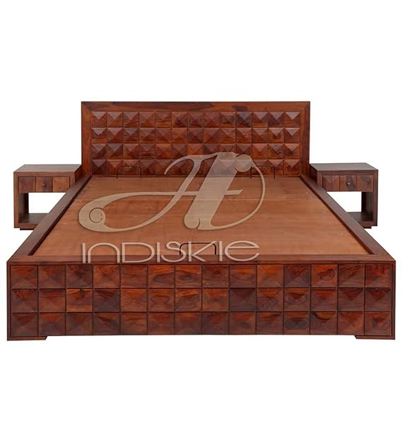 Indiskie Diamond Shape Solid Wood King Size Bed Including Two Bedside With Box Storage Bed Room Furniture Queen Amazon In Furniture