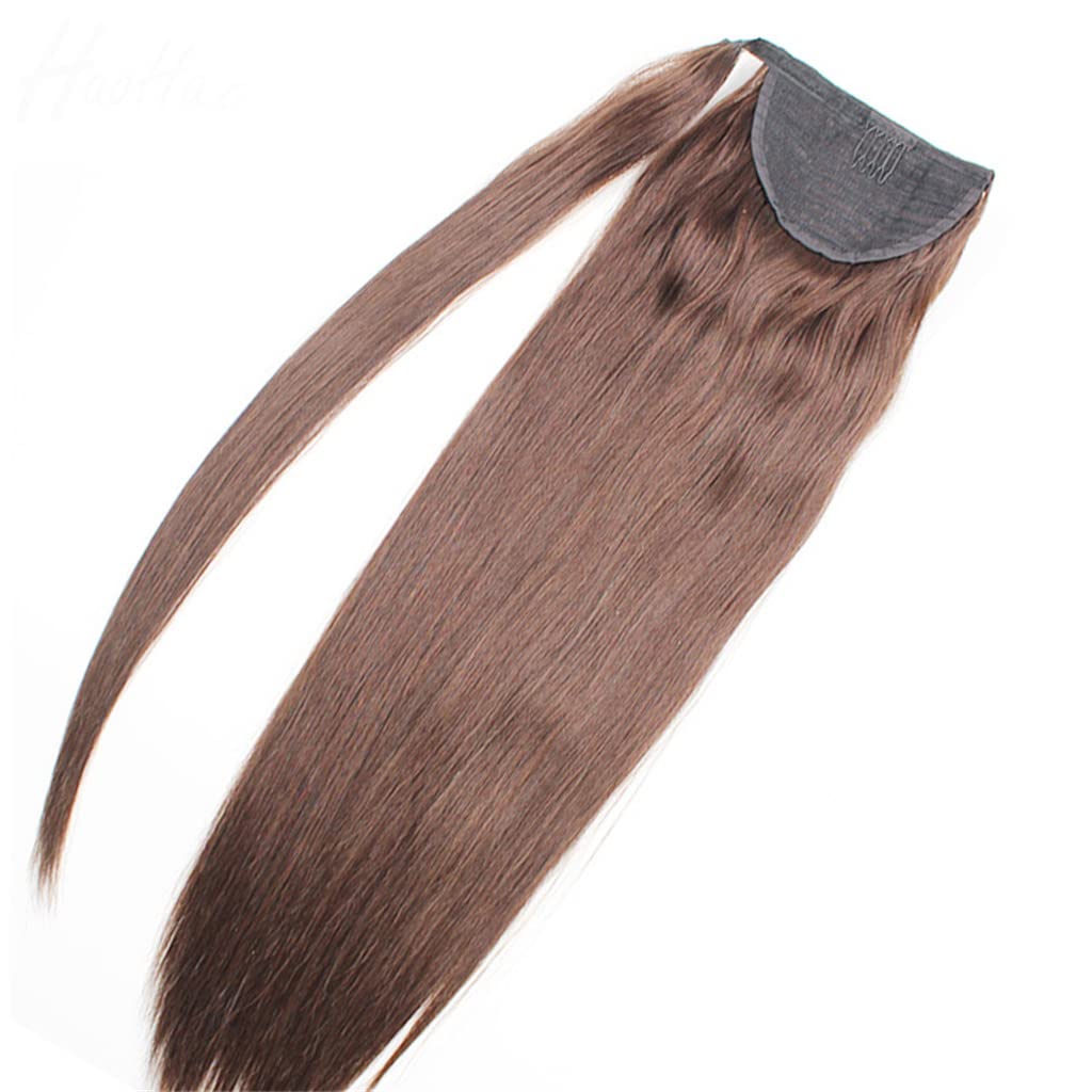 Wrap Around Ponytail Extension Human Hair Straight #4 Medium Brown Clip in 18" High Pony for Women