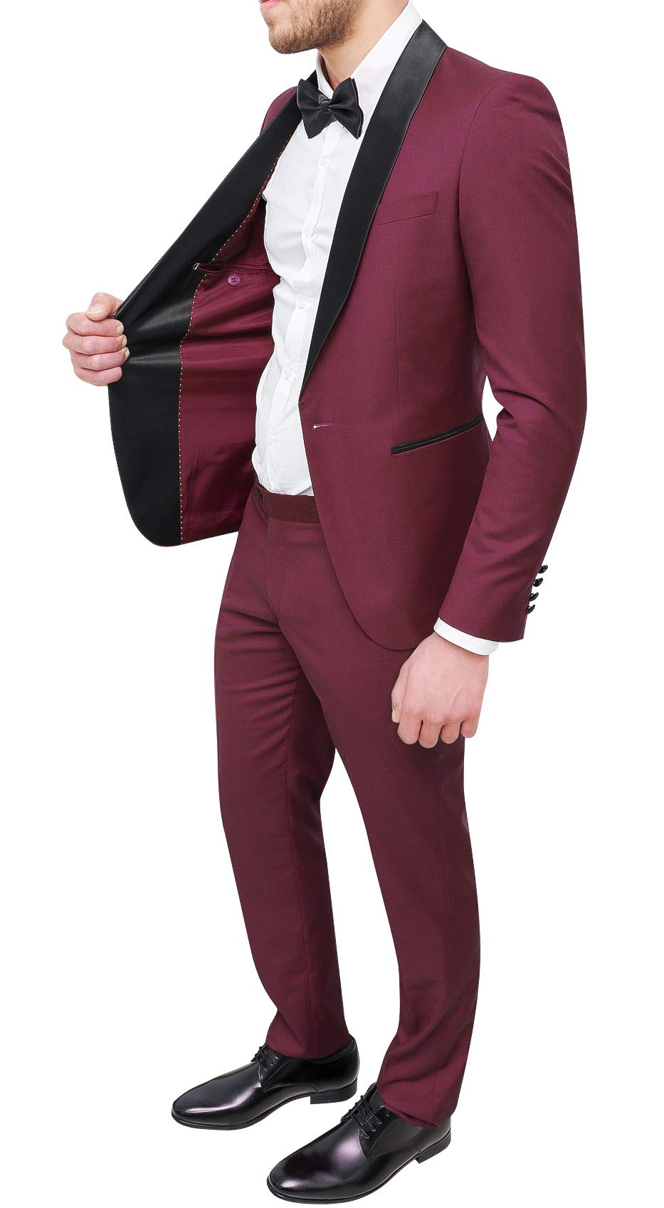 Abito Uomo Sartoriale Bordeaux Slim Fit Vestito Smoking Elegante Cerimonia