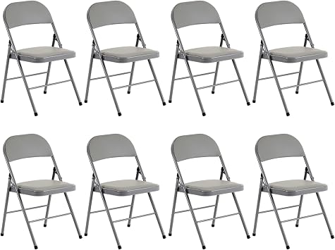 8 Pack Folding Chairs with Padded Cushion and Back for Outdoor Indoor Portable Stackable Commercial Folding Chair with Steel Frame for Office Wedding Party Events Chairs 330lbs Capacity Gray