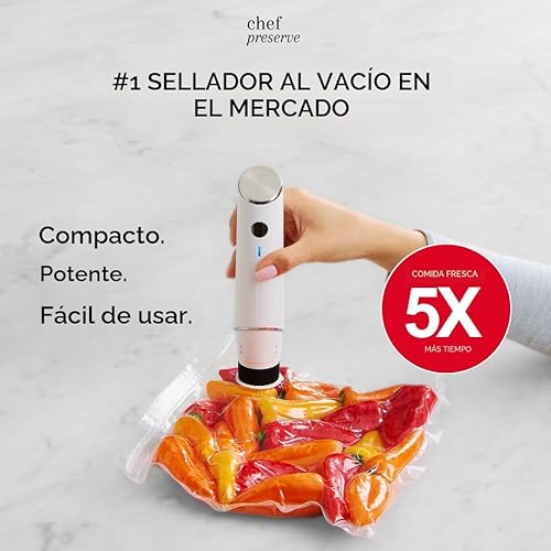 Miniatura 2 de Chef Preserve Sellador al vacío compacto para alimentos (máquina selladora al vacío + 30 bolsas de vacío reutilizables) Potente máquina selladora al