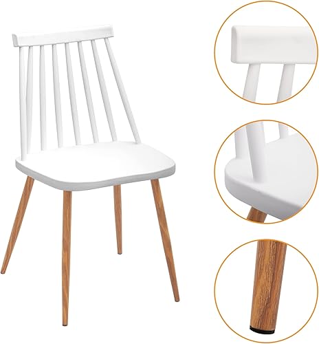 Miniatura 7 de CangLong Asiento y respaldo de plástico con patas de metal Silla de comedor (juego de 2), color blanco
