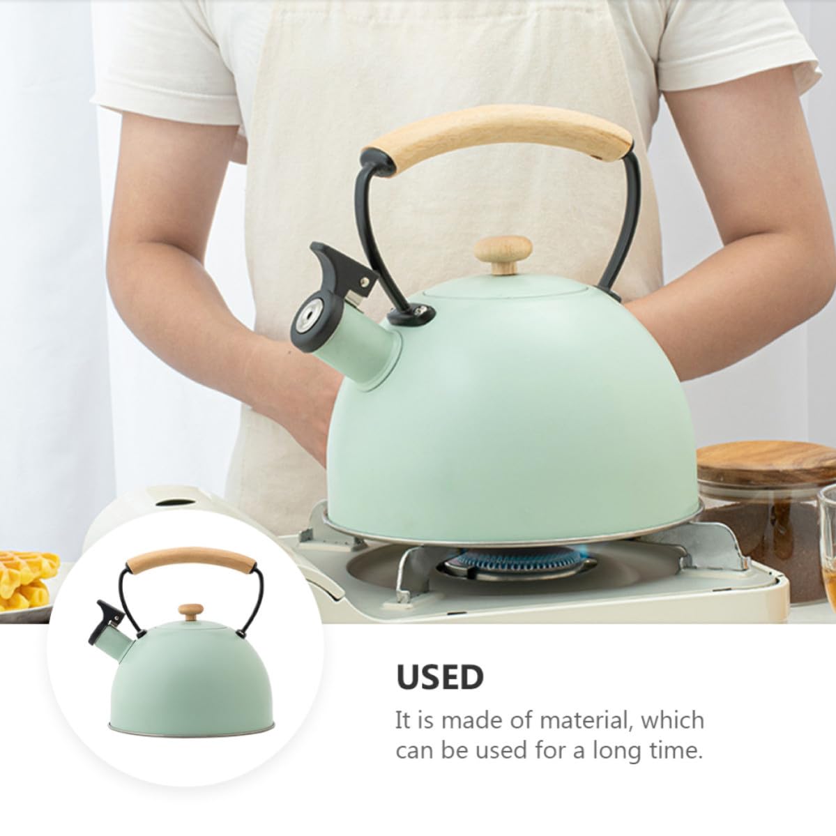 SOLUSTRE Hervidor de Agua Mango de Madera Ergonómico de Acero Inoxidable 2.5l y Diseño Fácil de Limpiar para Uso en Cocina y Exteriores
