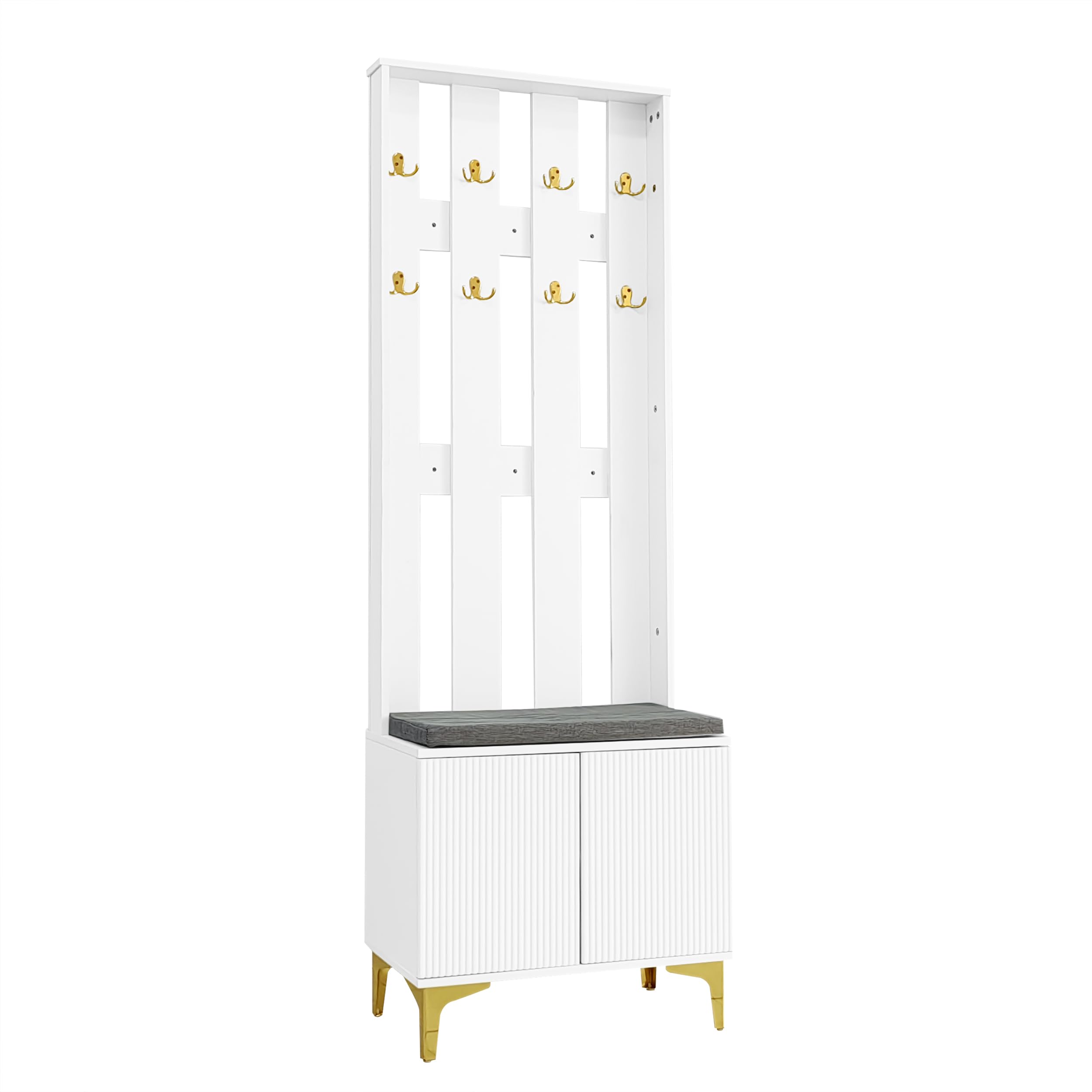 Merax Garderobe, Ensemble de vestiaire moderne avec banc et coussin, vestiaire avec étagère à chaussures pour couloir, 60,5 L x 180,5 H x 35,2 B cm, Blanc