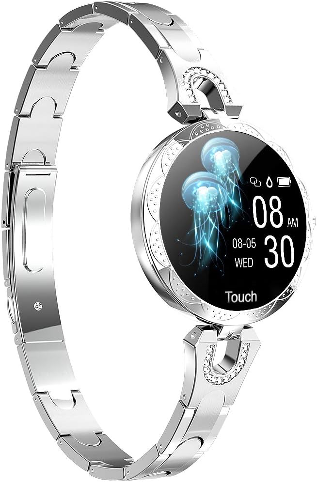 Smartwatch for Women Compatible for iPhone Samsung Android iOS Phones. Smart Bracelet with Female Menstrual Cycle Heart Rate Blood Pressure Remote Photography Waterproof Pedometer (Sliver)