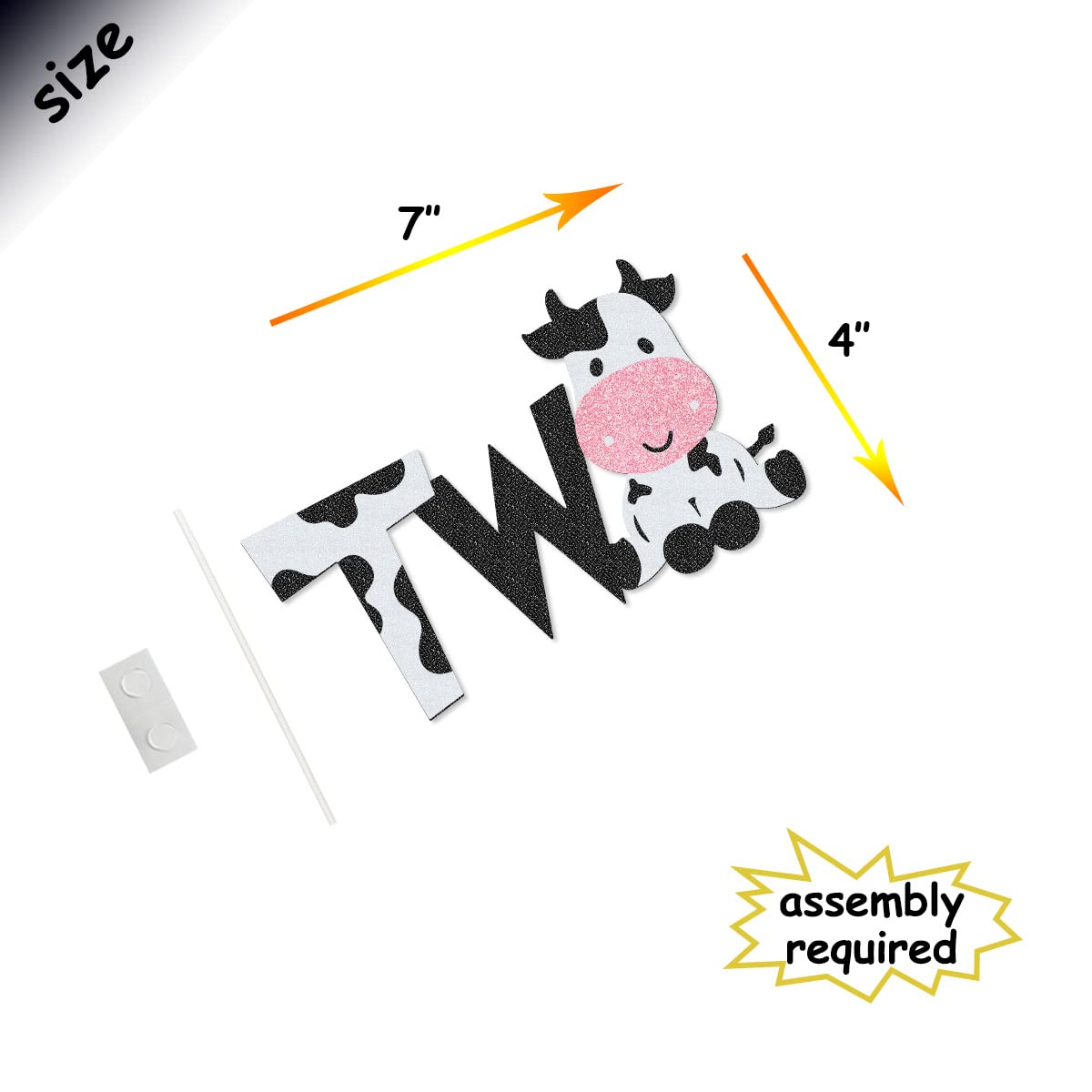Wulagogo Moo Moo I'm Two Banner y decoración para tarta para fiesta de segundo cumpleaños de vaca, decoración de fiesta de cumpleaños de dos años de animales de granja
