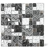 Elephantile Black & White Glass Tiles Kitchen Bathroom Wall Backsplash Mosaic Versailles Pattern [Set of 5]