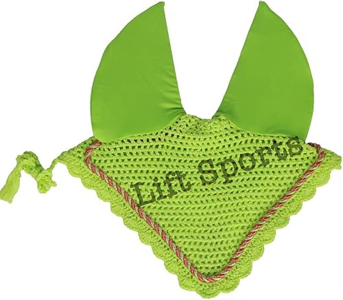 Miniatura 9 de Full/COB/Pony Horse Ear Bonnet 30 colores Fly Veil Crochet con ribete (pequeño/pony, rojo)