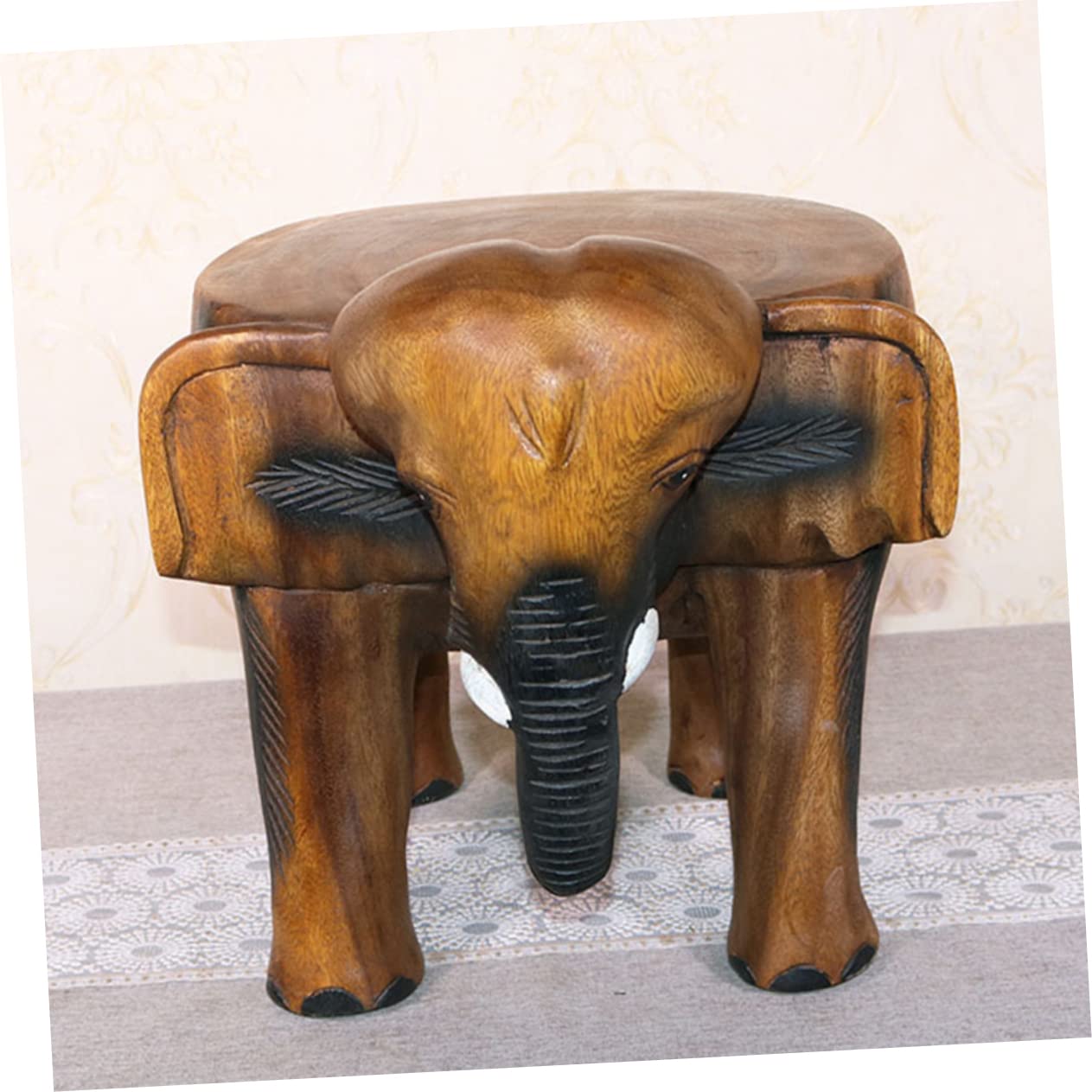 Veemoon 1pc child non-slip stool Shoe Changing Foot Stool flower stand simple footrest round stool wood carving footstool animal elephant foot stool kid stool shoe stool modeling