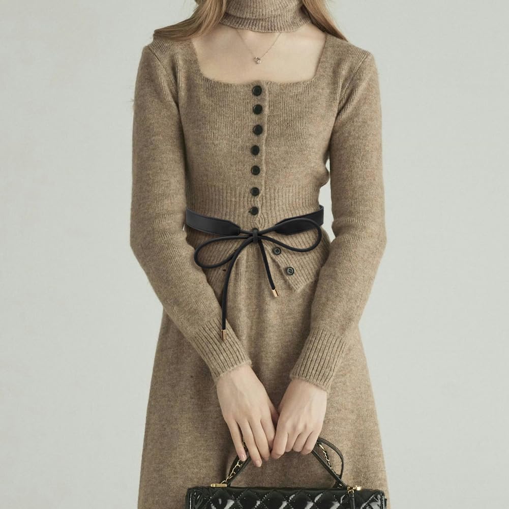 CALFOVERA Women Boho Skinny Dress Belt PU Leather Tie Knot 