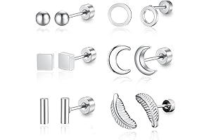 Pack of 6 Flatback Screw Stud Earrings
