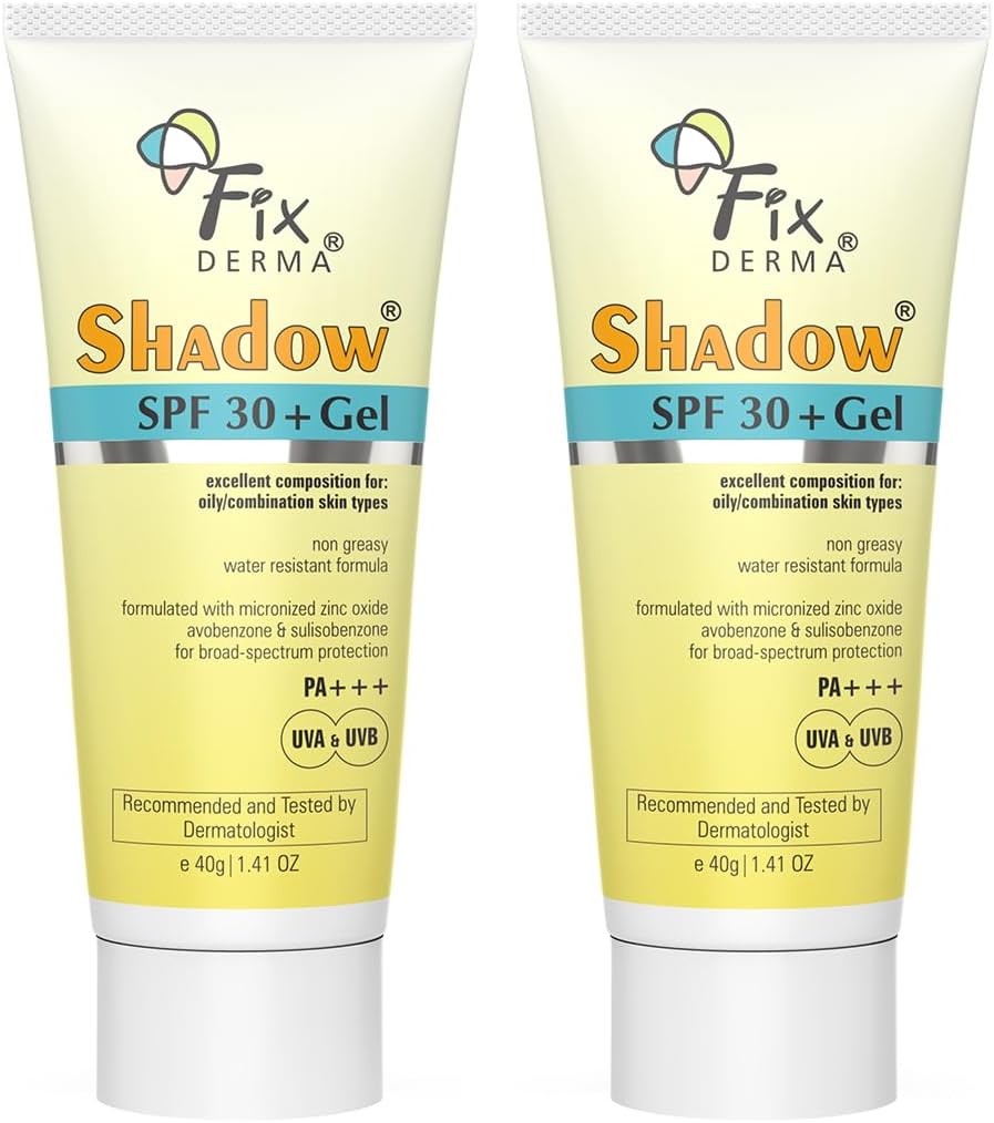 Fixderma Shadow Sunscreen SPF 30+ Pa+++ Gel For Oily Skin | Lightweight, Water Resistant, No White Cast | Broad Spectrum Sunscreen Gel For UVA & UVB Protection | Women & Men | 40gm (Pack of 2)