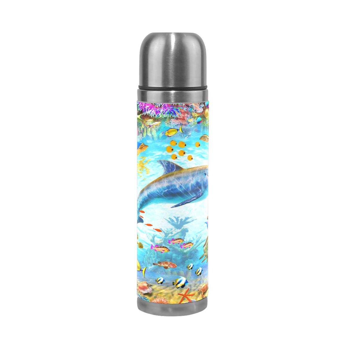 Cute Dolphin Stainless Steel Leak Proof Thermos Bottle Double Walled Vacuum Insulated Water Flask 17 oz