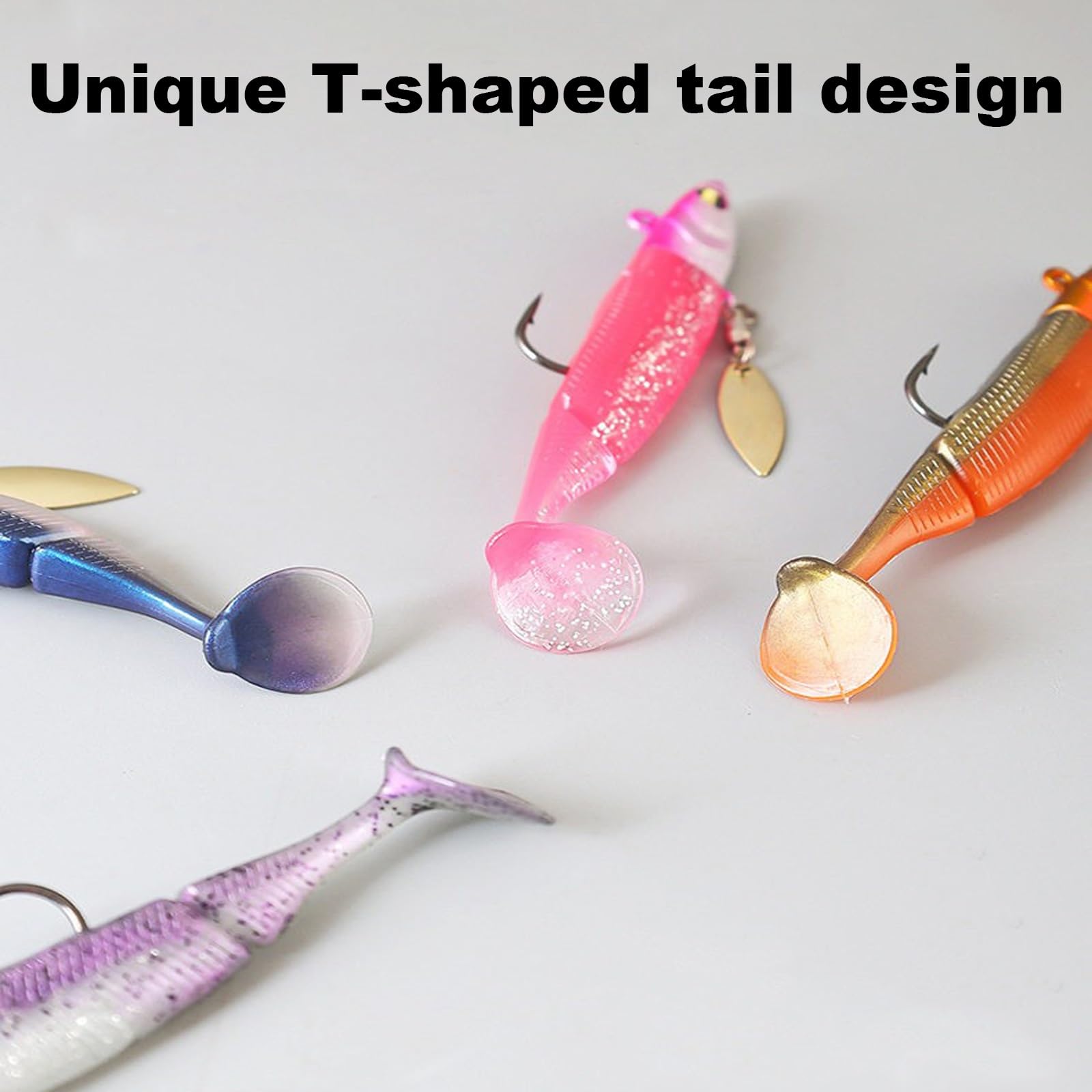 Kit de Pêche Au Leurre Souple À Queue en T, Leurre Artificiel de Style Spinner À Hameçon Unique, Adapté À La Pêche en Mer de La Truite, du Sandre et du Saumon