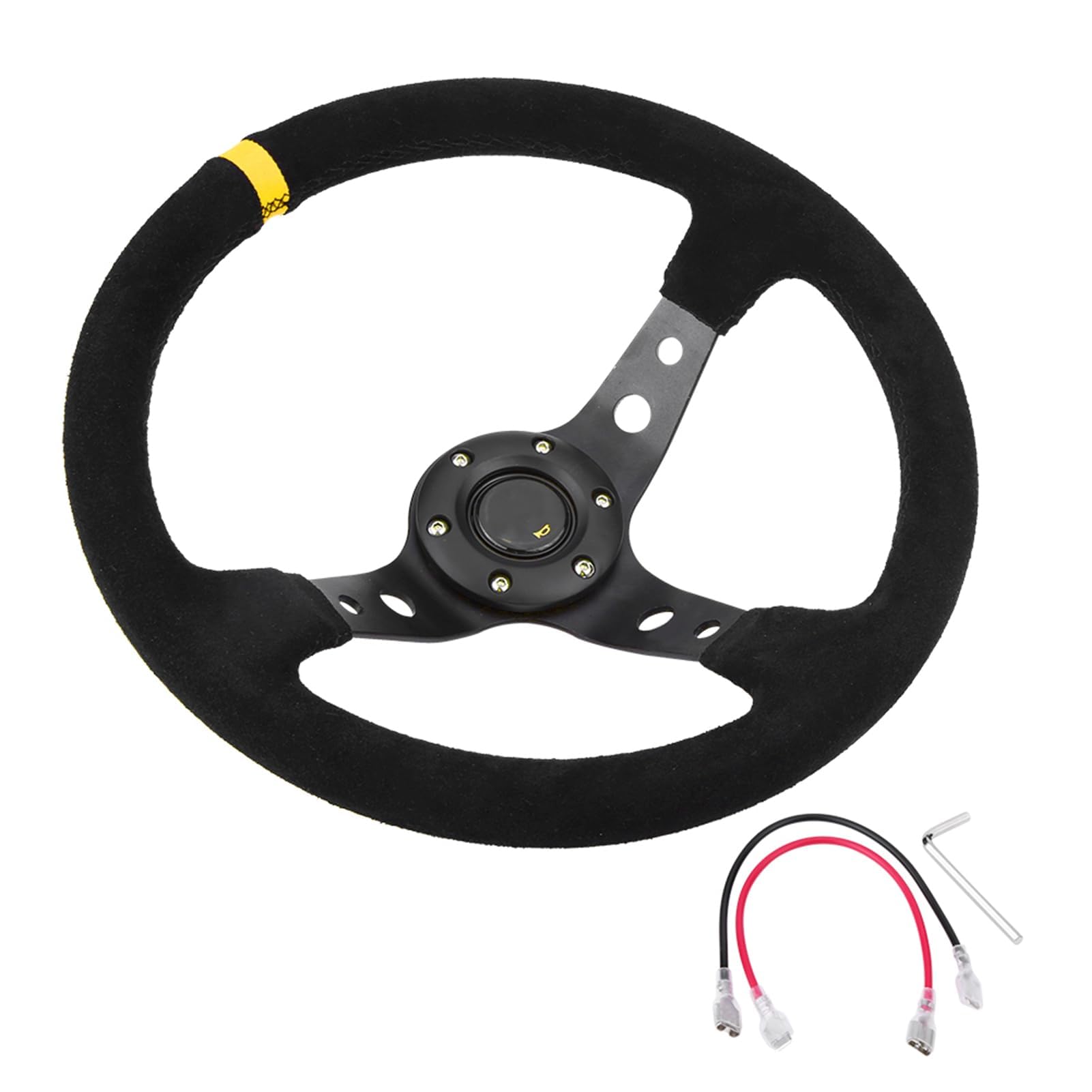 Ejoyous Volante de Carreras Universal de 14 Pulgadas, Marco de Aluminio, Cuero Napped, Agarre Fuerte para Coches y Vehículos de Carreras (YELLOW)