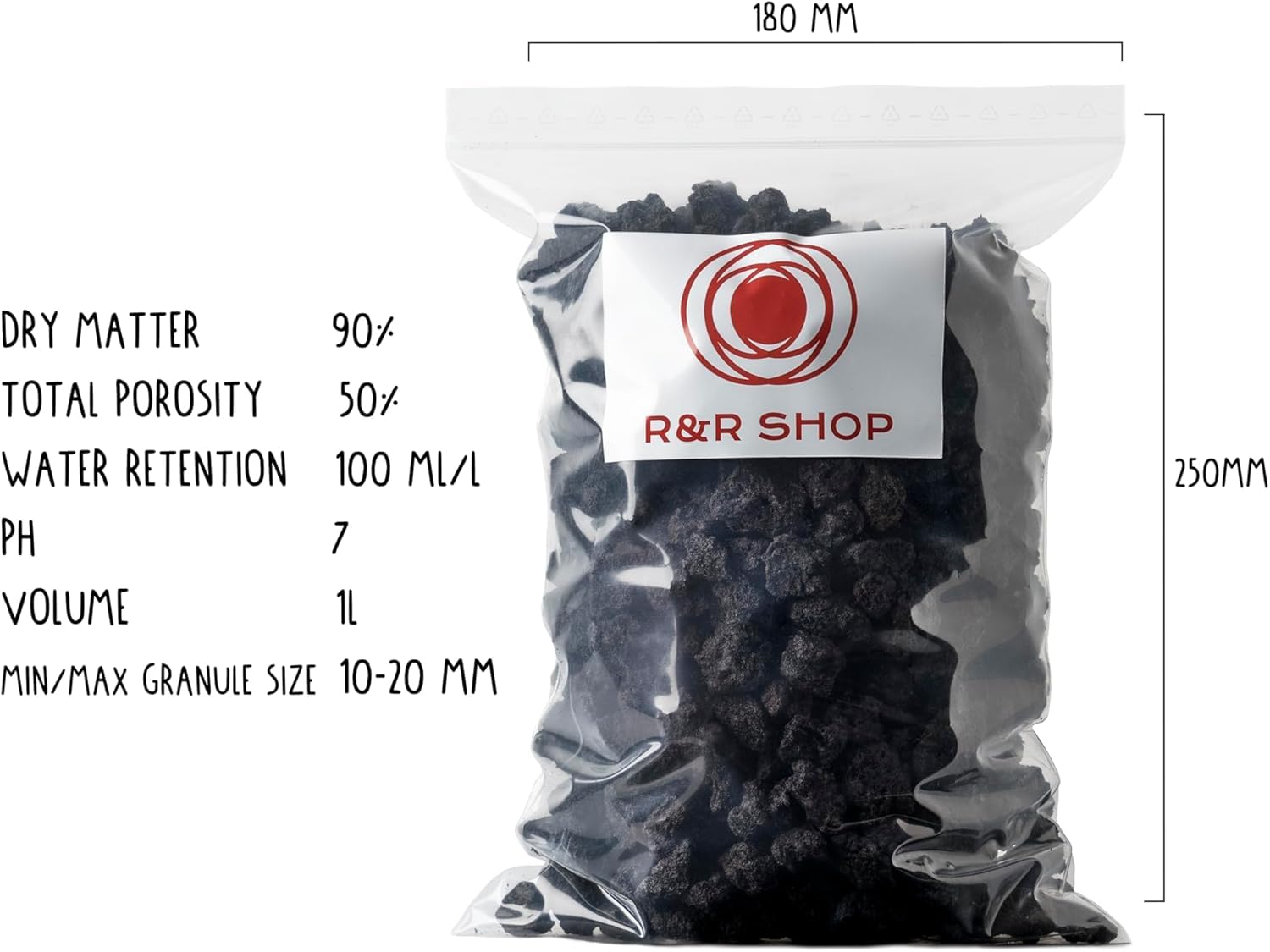 R&R SHOP – Piedra Volcánica Negra Media, 100% Natural, pH Neutro, Ideal para Drenaje y Crecimiento de Las Plantas, 10–20 mm (5L)