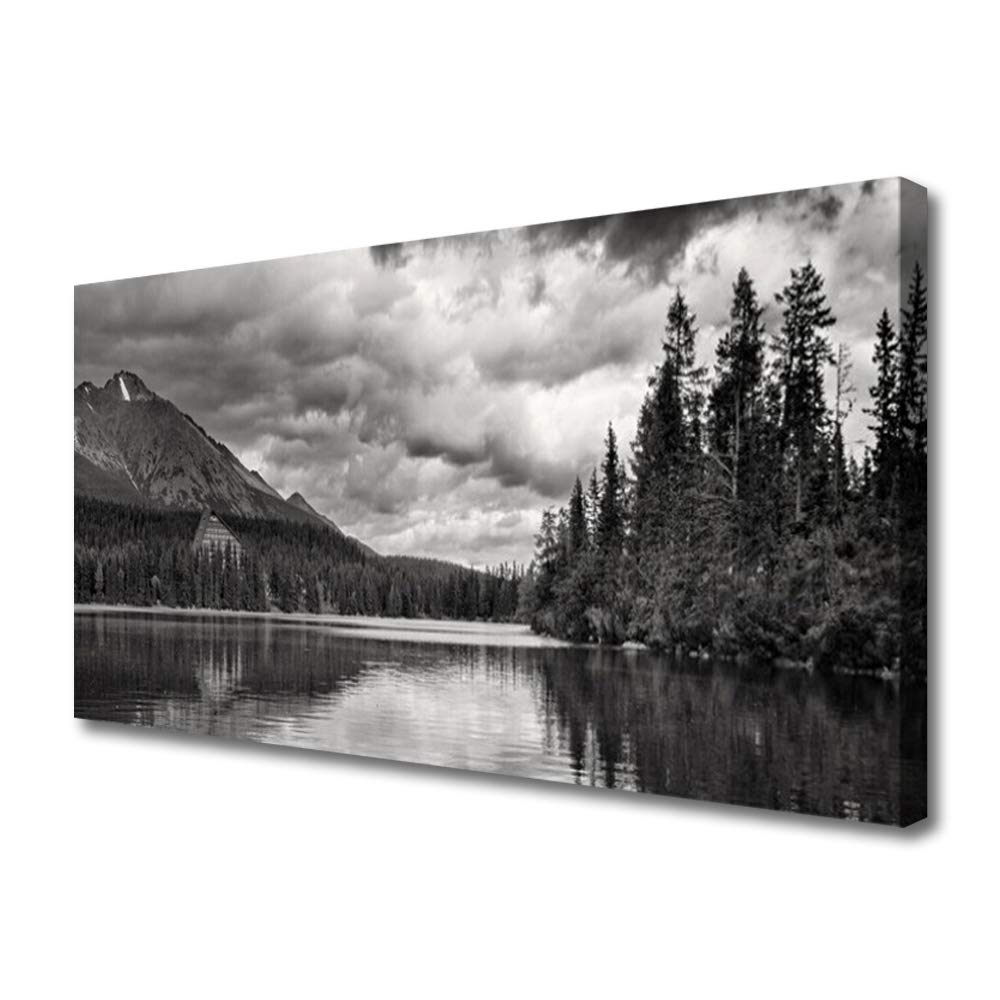 Tableau sur toile 100x50cm lac et montagne de style design