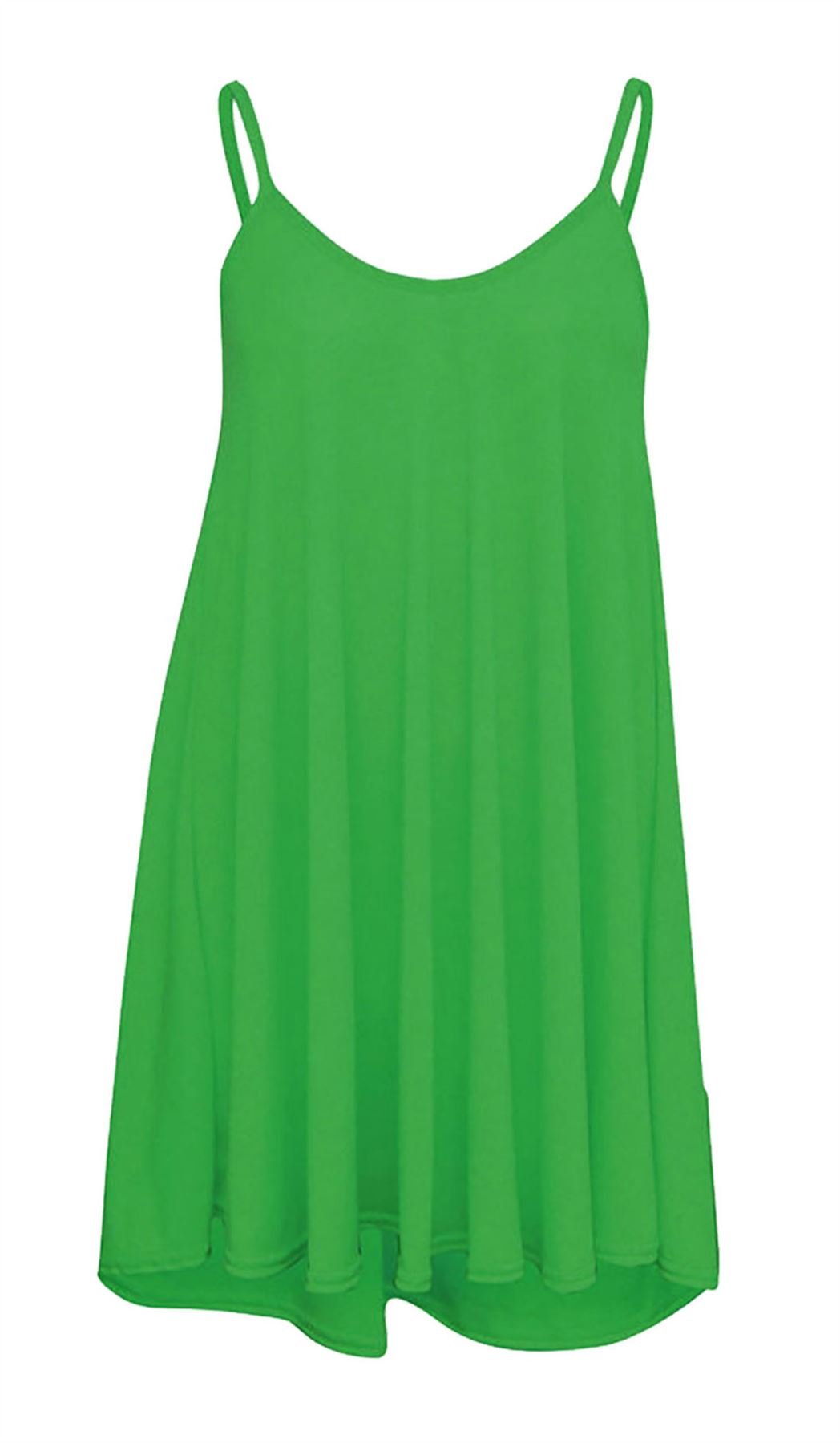 Ladies Novelty Fancy Strappy Cami Vest Mini Dress Womens Sleeveless Plain Hen Party Wear Swing Skater Top Plus Size Jade Green UK 16-18