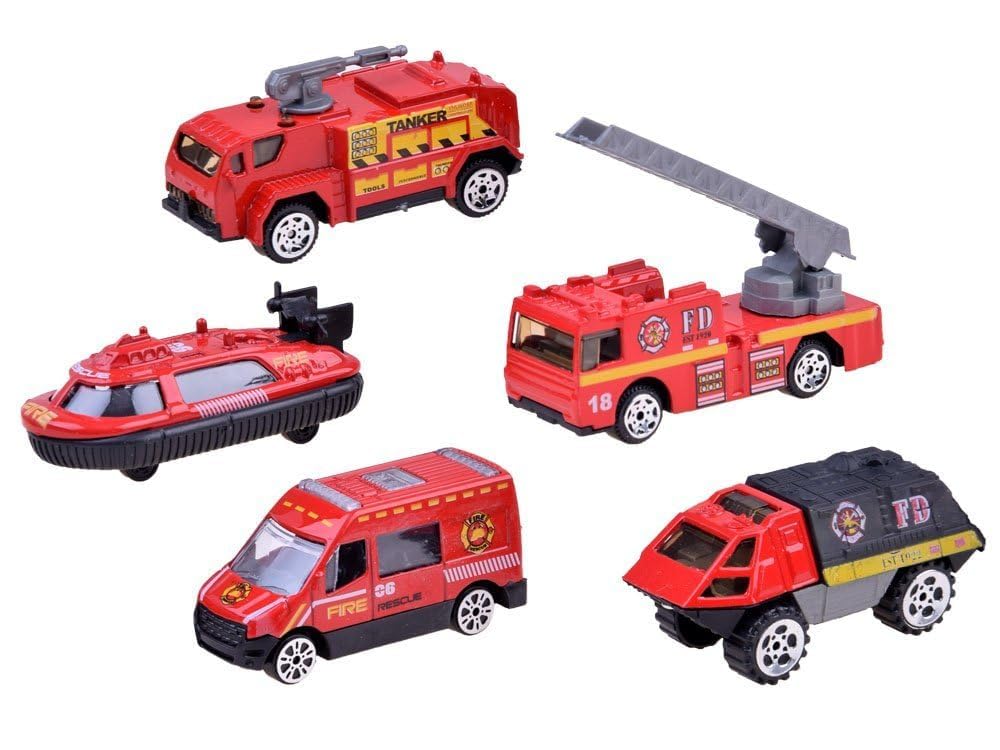TD CREATIONS Friction Powered Fire Brigade Cars Set||Die Cast Metal Pack of 5 Mini Cars|| 1:64 Scale Ratio|| Random Design (Fire Brigade (Set of 5))