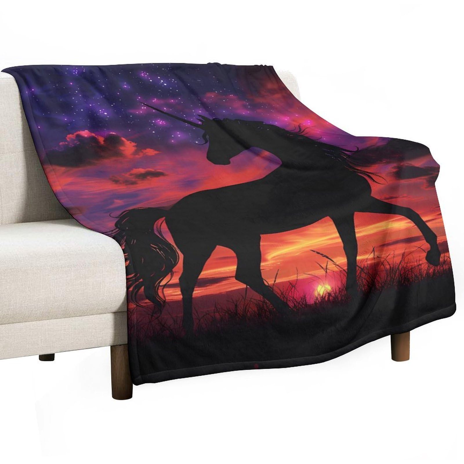 CGSBNGHA Mystic Sunset Un-icorns Flannel Fleece Blanket Lightweight Soft Throw Blankets for Sofa Couch Bed Chair