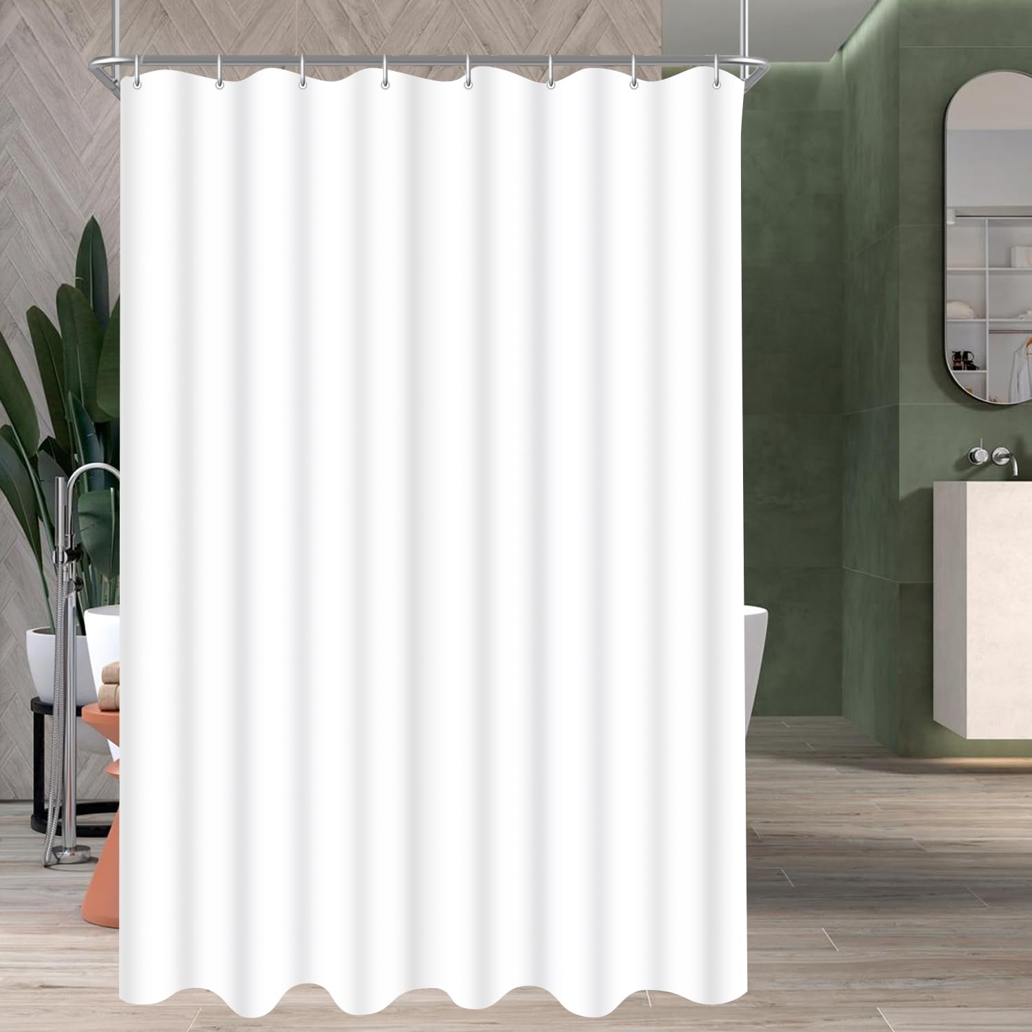 Lerores Shower Curtain, 100 x 180 cm, Pure White, Weighted Hem, Anti-Mould Textile, Water-Repellent