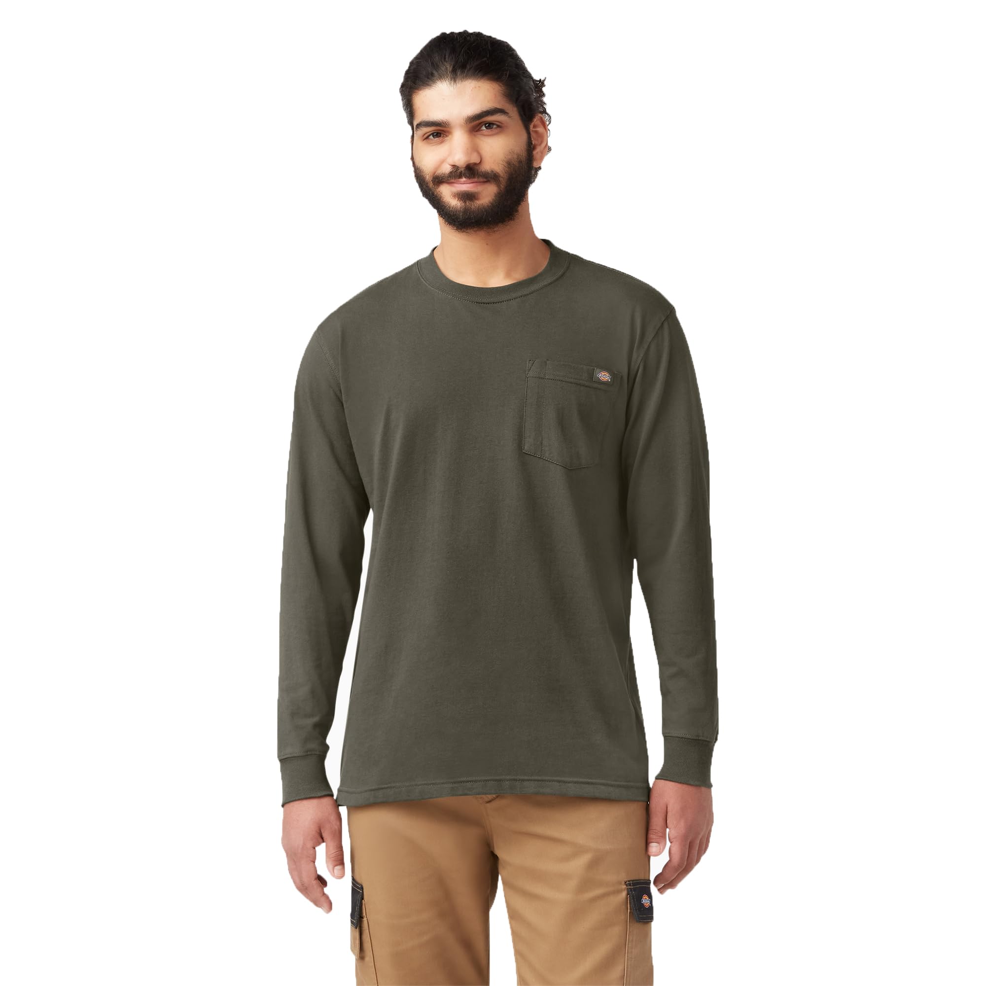 Dickies Men's Long Sleeve Heavyweight Crew Neck T-Shirt, Moss Green, Large Tall