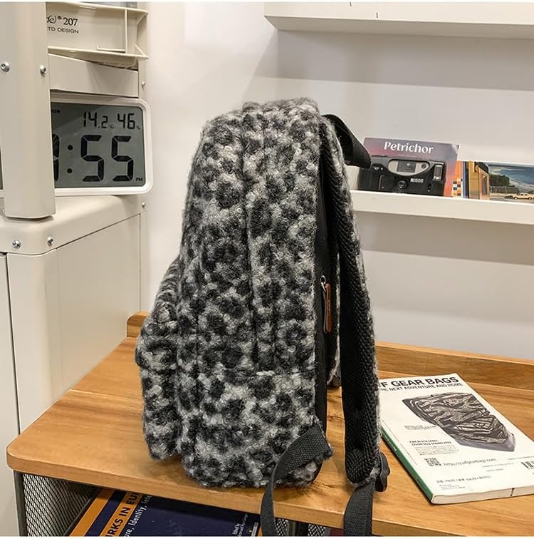 Cute Backpack Fuzzy Cheetah Shoulder Bag, Y2k Purse Fleece Chic Bookbag Trendy Aesthetic Coquette Daypack 90s Purse (Black) - Image 7