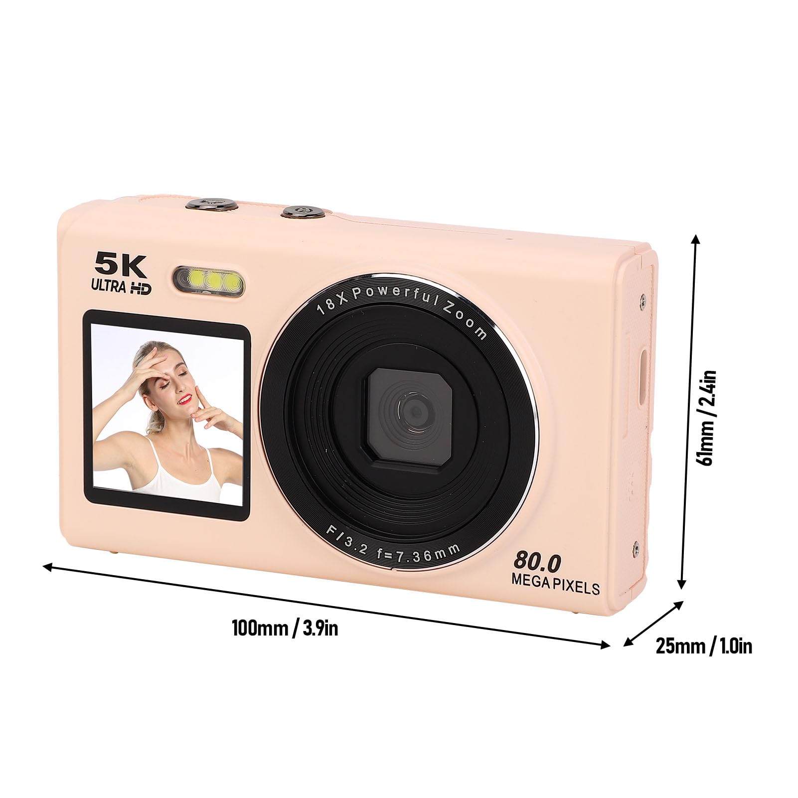 Bewinner Fotocamera Digitale 5k per Fotografia, Fotocamera da vlog WiFi da 80 MP con Flash, Schermo Doppio, Telecamere da Viaggio Compatto Zoom Automatico 18x per Principianti (PINK)
