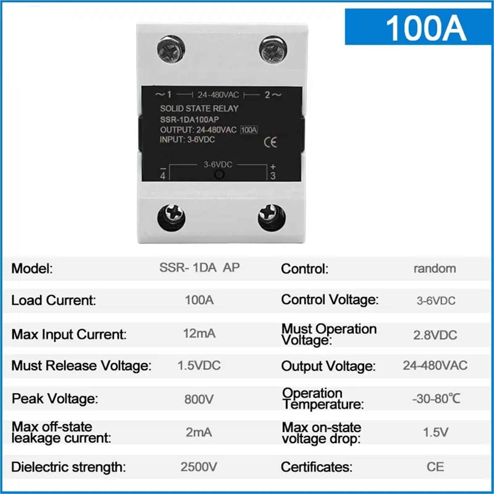 Losowy przekaźnik półprzewodnikowy SSR 10A 25A 40A 60A 80A 100A 120A DC Sterowanie DC Jednofazowe sterowanie AC 3-6 V DC 24-480 V AC (60 A)